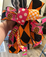 Load image into Gallery viewer, Whimsical Fall Halloween Bow Polka Dots, Check, Diamond, Ric Rac, and Pumpkin Patterns
