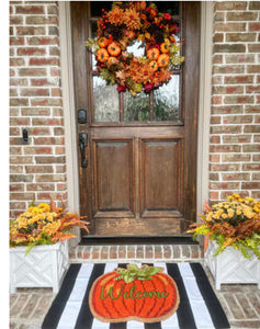 Orange Pumpkin Shaped Welcome Coir Door Rug