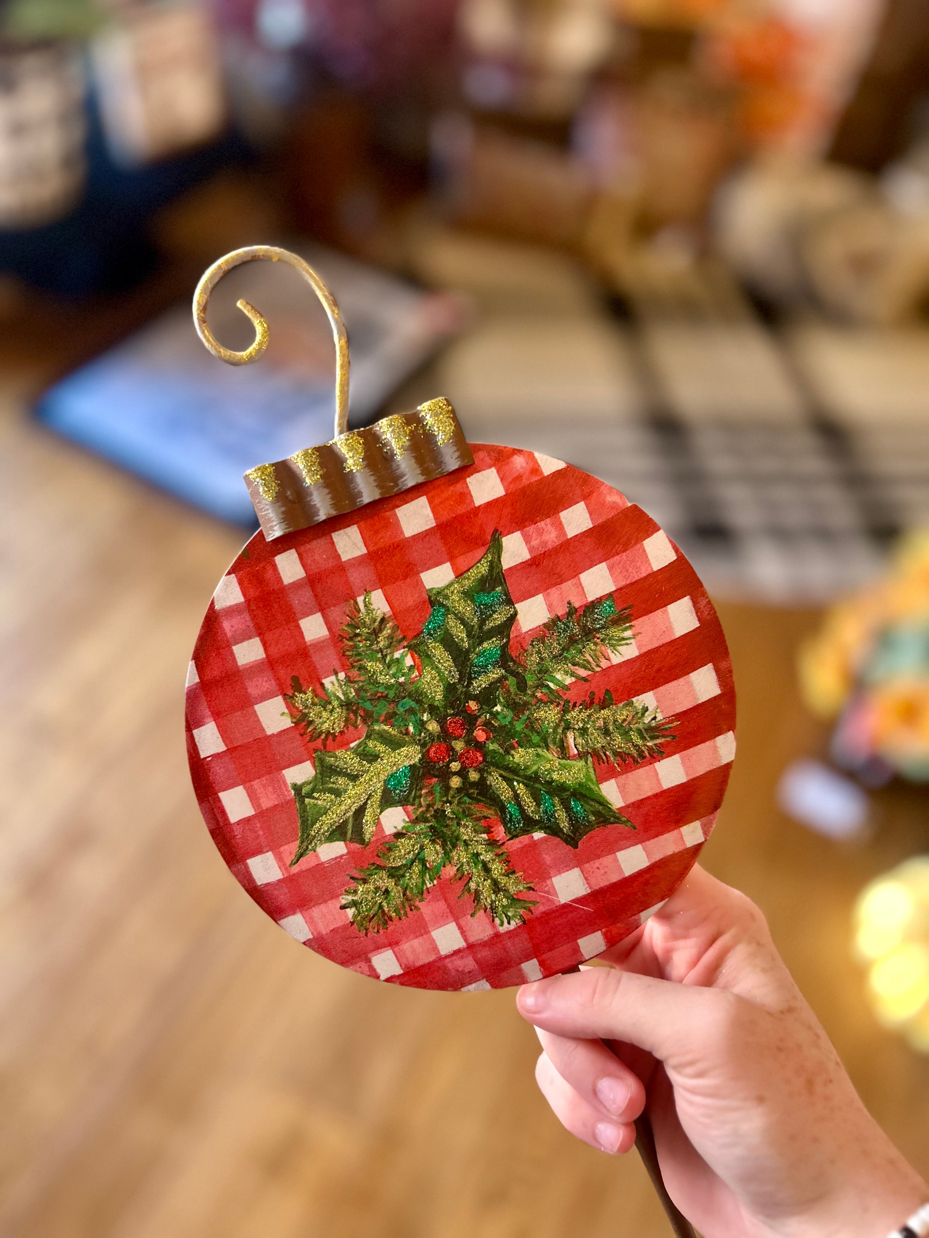 Christmas Check Ornaments Yard Metal Stakes Set of 3