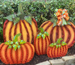 Load image into Gallery viewer, Large Cream or Orange Pumpkins Set of 2 Large Ribbon Pumpkins with Metal Stake and Easels
