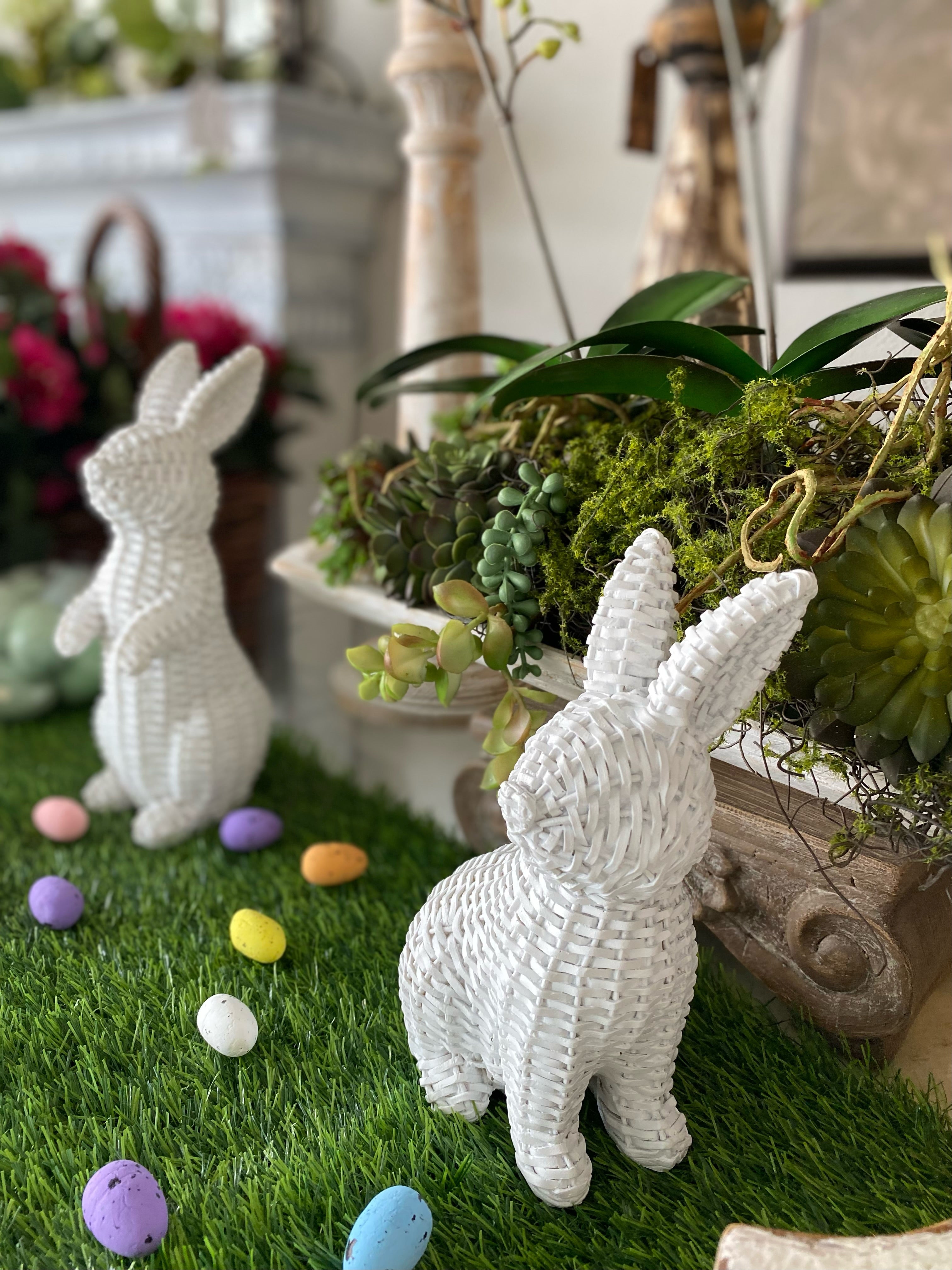 Easter/Spring Collection: White Wicker Bunnies Set of 2