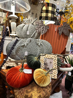Load image into Gallery viewer, Weathered Tin Pumpkins on Rustic Wood Bases
