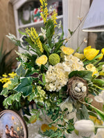 Load image into Gallery viewer, Yellow, White, and Mixed Greenery Birds Nest Arrangement
