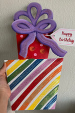Load image into Gallery viewer, Happy Birthday Packages Metal Stake with Attached Easel Polka Dots and Stripes
