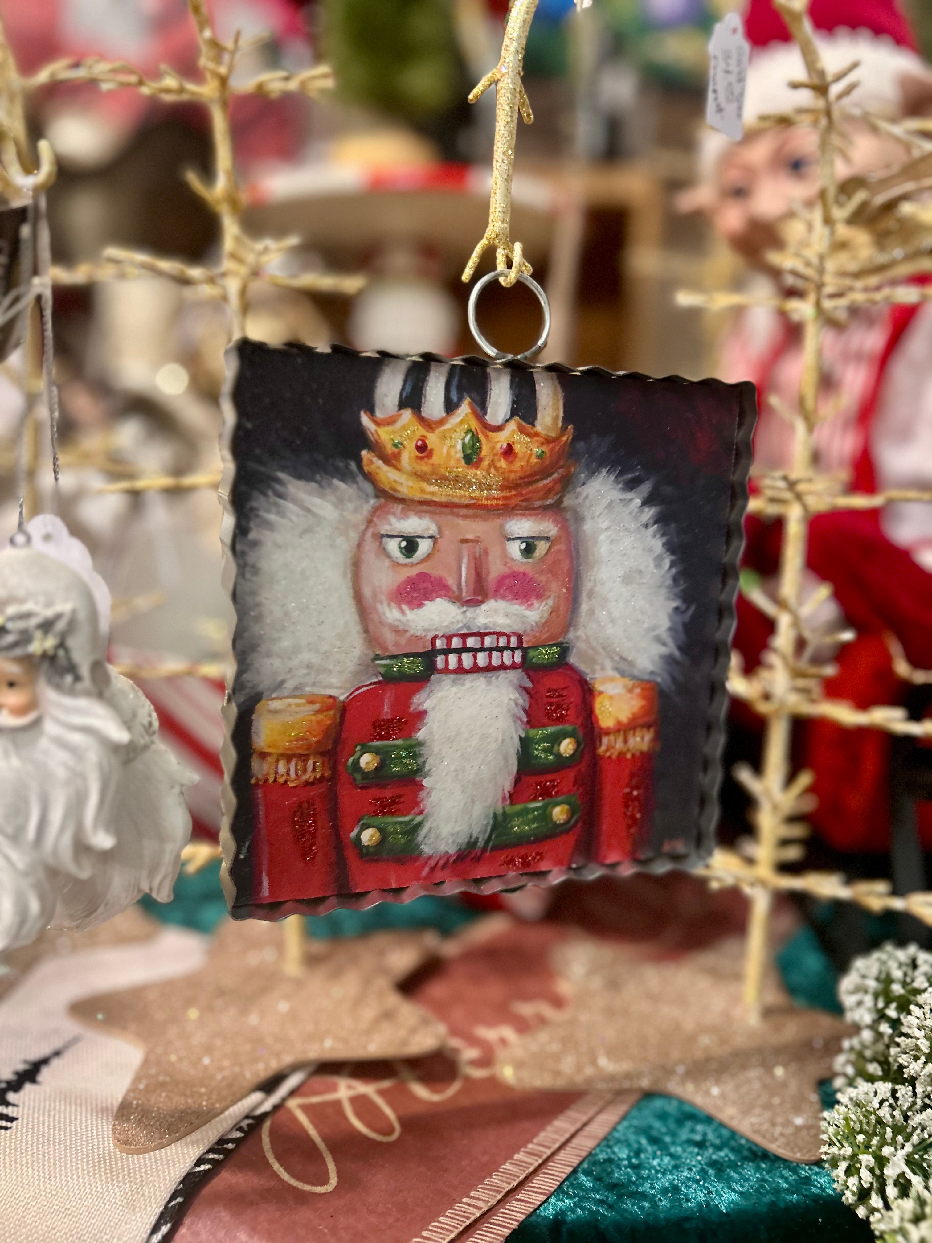 Christmas Nutcracker White Hair & Beard Mini Print with Galvanized Frame