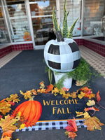 Load image into Gallery viewer, Pumpkin Door Mat Welcome Fall Outdoor Black Check
