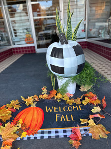 Pumpkin Door Mat Welcome Fall Outdoor Black Check