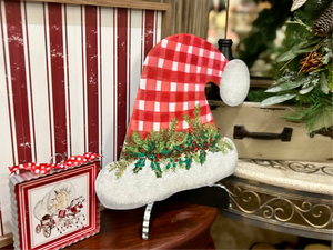 Gingham Santa Hat Metal Stake Outdoor or Indoor