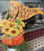 Load image into Gallery viewer, Fall/Halloween: Sunflowers Yellow, Orange, &amp; Green Metal Stake
