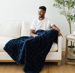 Load image into Gallery viewer, Couture Double Ruched Midnight Navy Blue Faux Fur Throw 60”x80”
