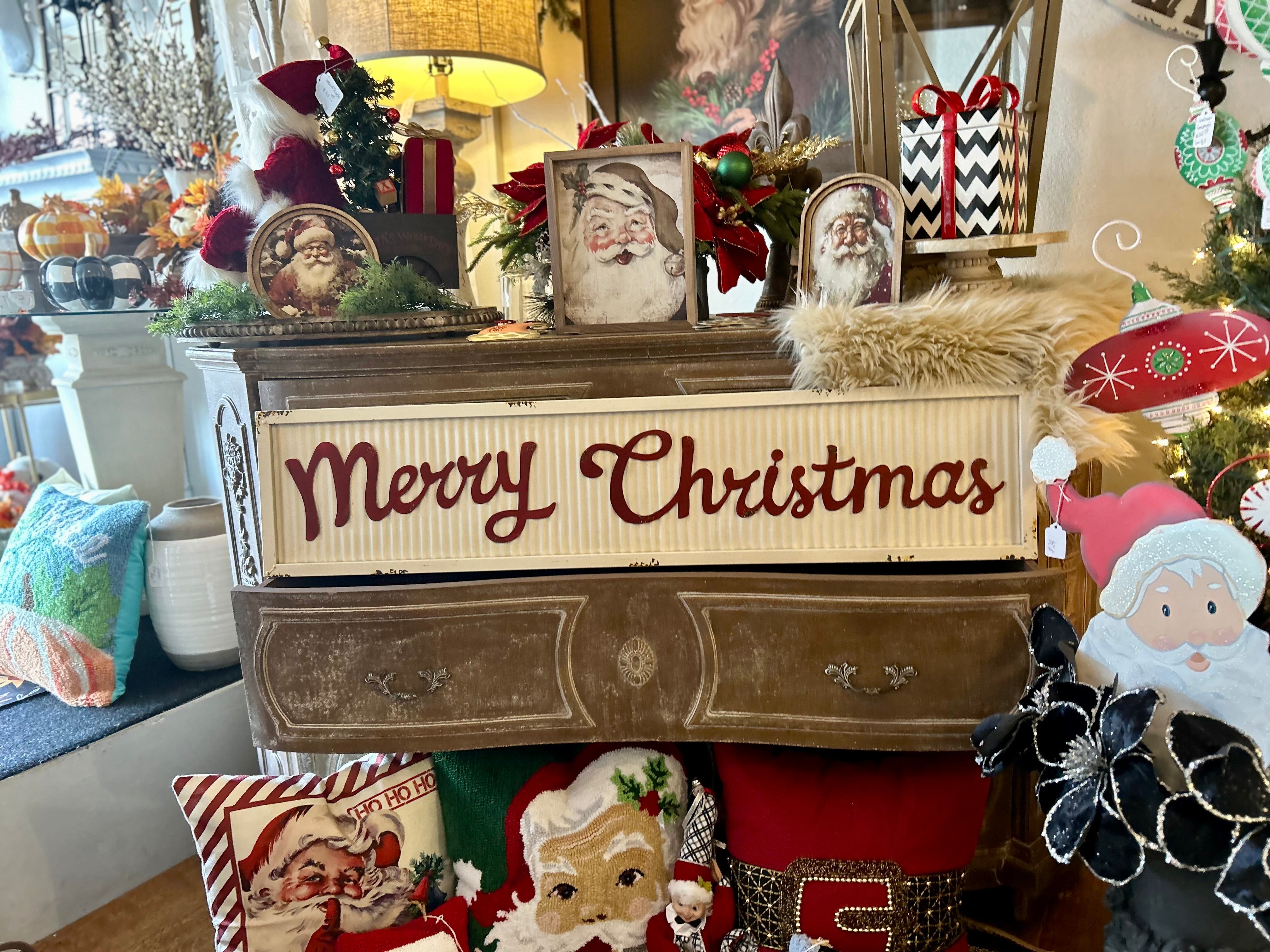 Merry Christmas White and Red Corrugated Metal Sign