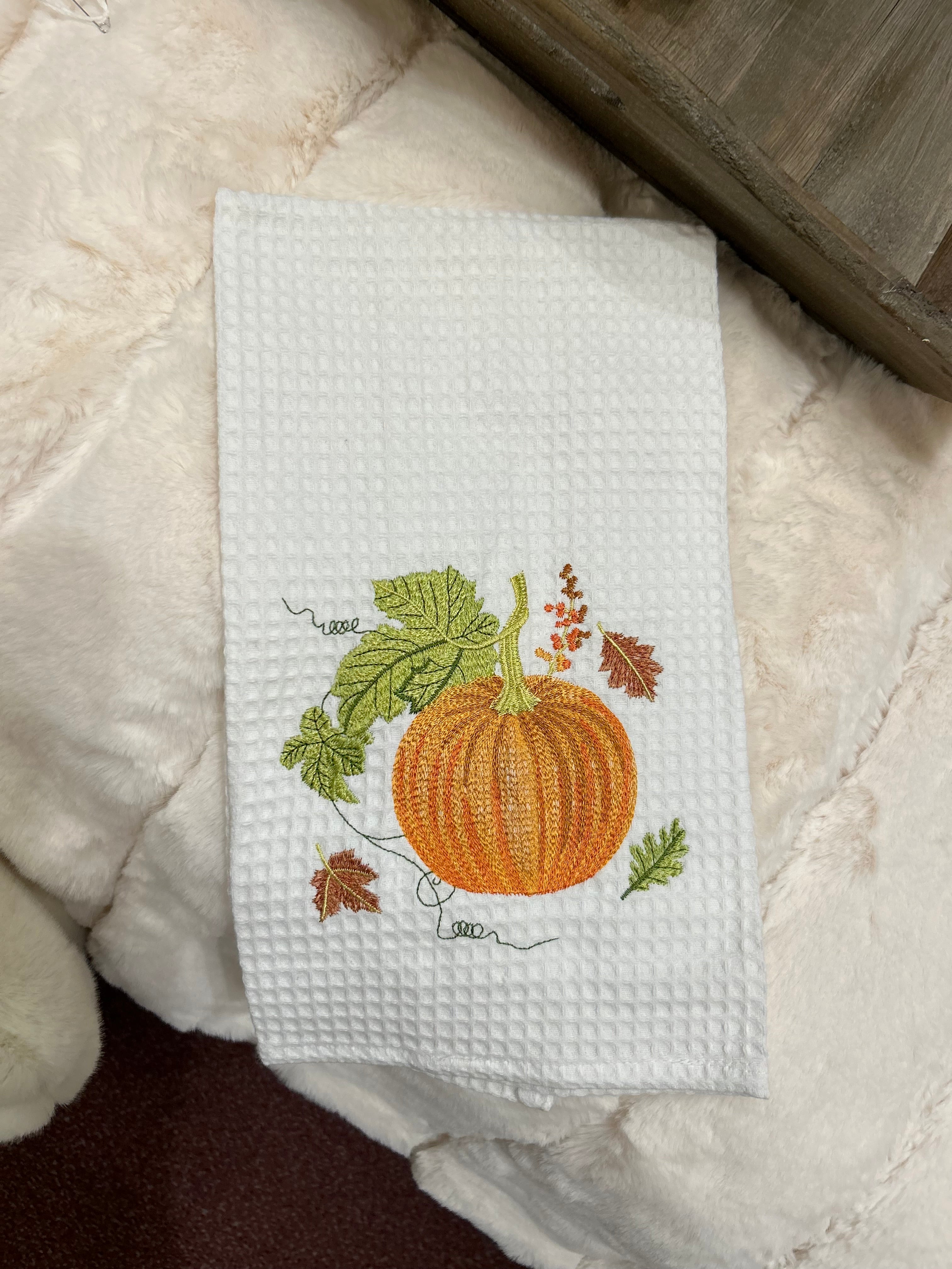 Orange Pumpkin White Kitchen Towel Pack of 2