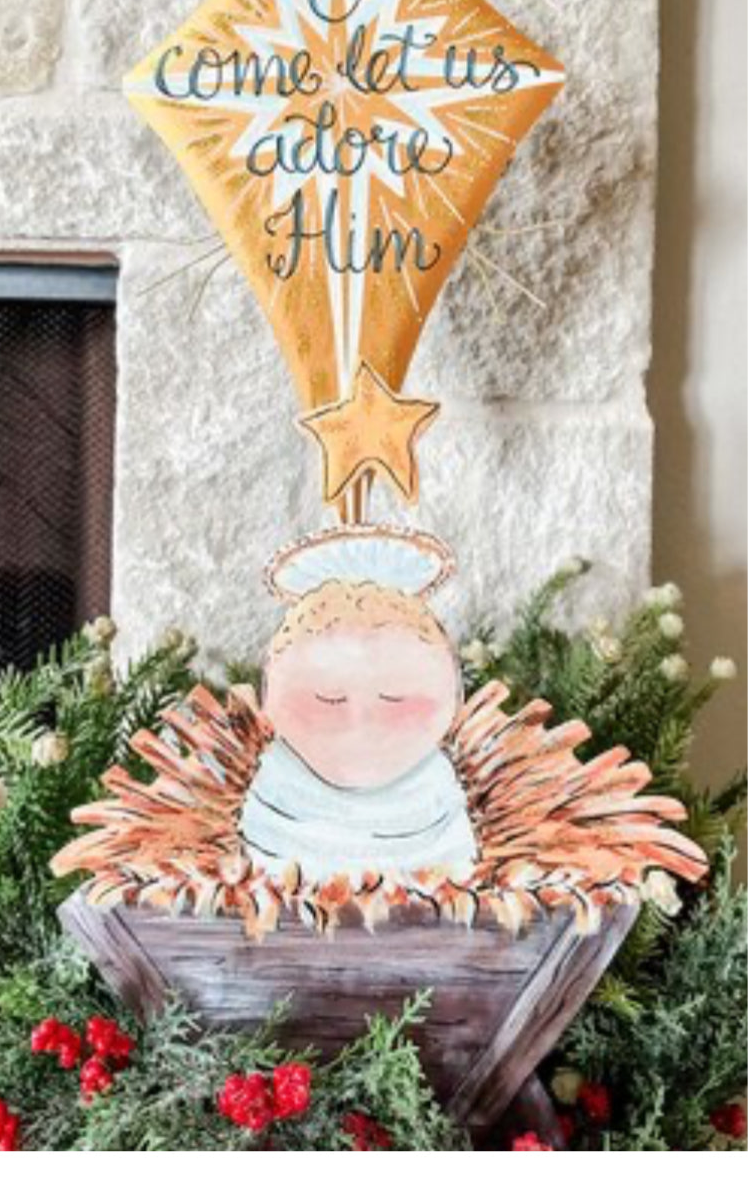 Baby Jesus Christmas Metal Stake Outdoor or Indoor