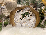 Load image into Gallery viewer, Gold and Wood Surrounding Nativity with White Angel
