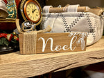 Load image into Gallery viewer, Set of 4 Signs w/ Burlap Bow and Silver Bell 6&quot;length Noel, Believe, Merry Christmas, Joy
