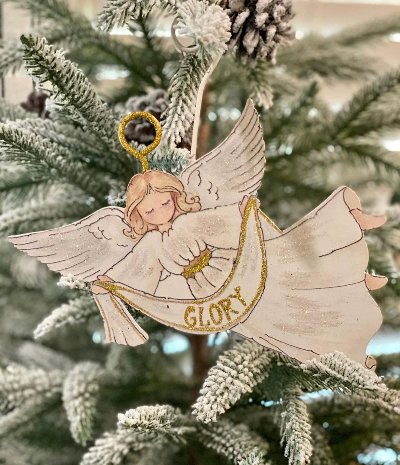 Angel White and Gold Glory Metal Ornament