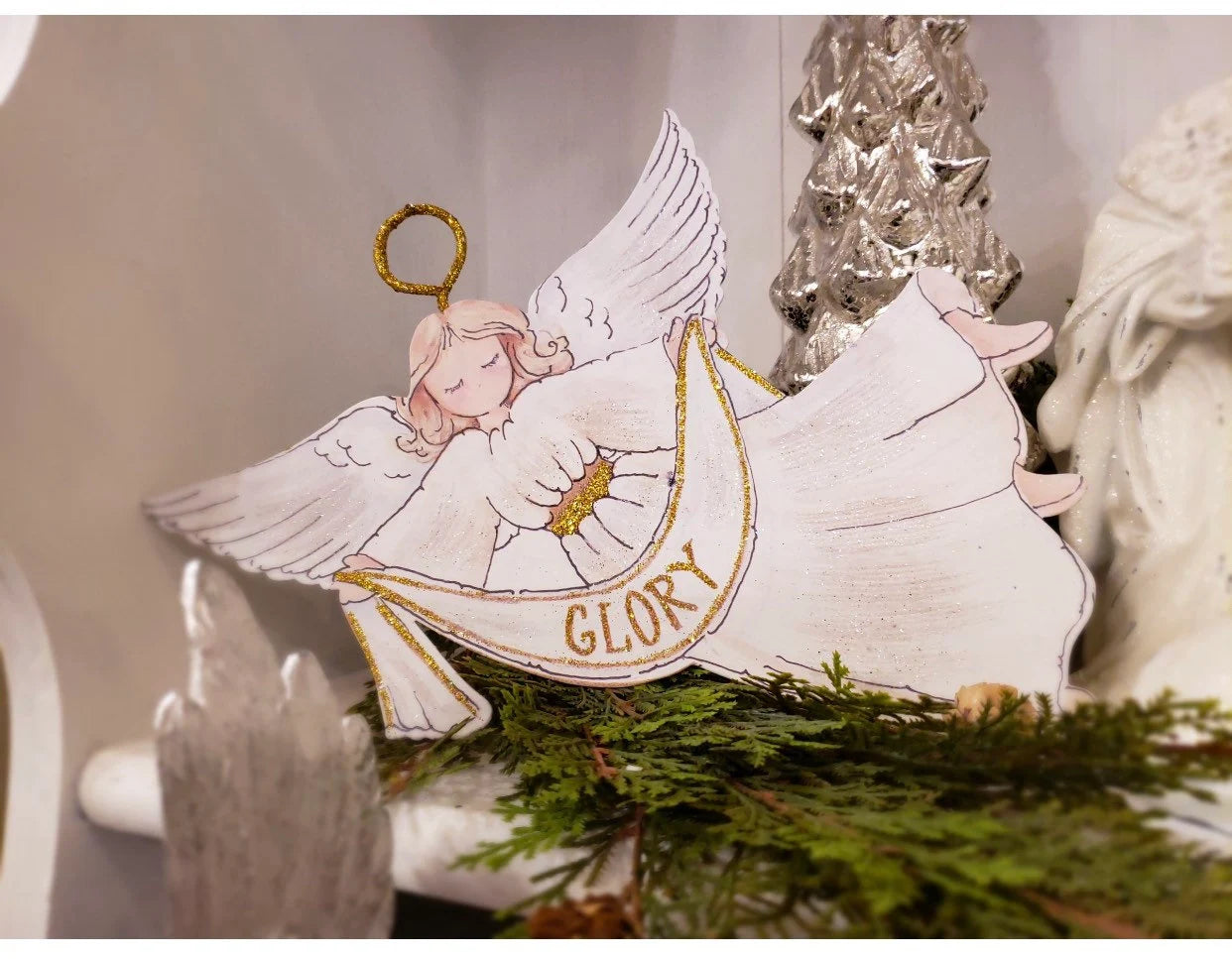 Angel White and Gold Glory Metal Ornament