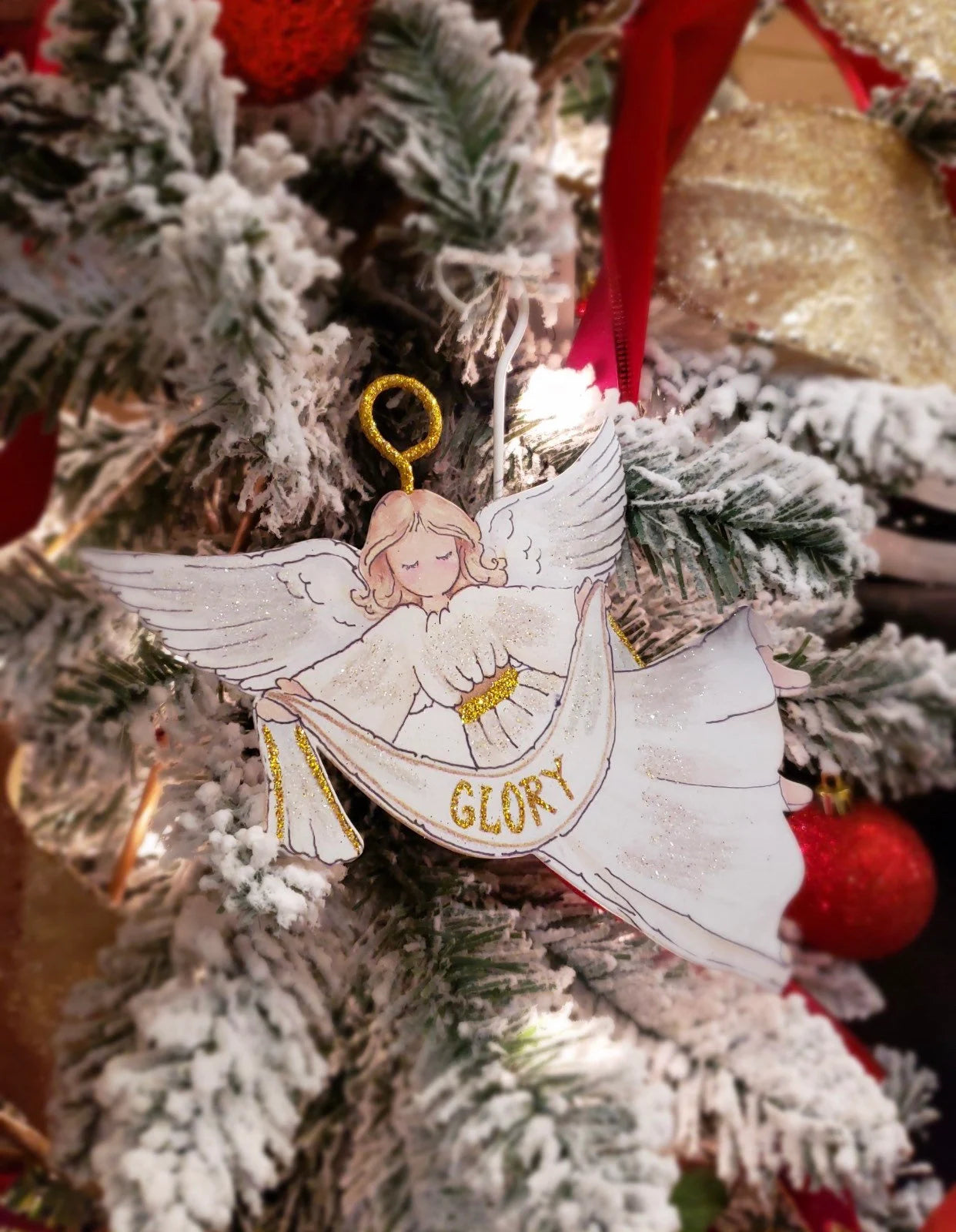 Angel White and Gold Glory Metal Ornament