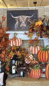 Orange & White Stripe Metal Pumpkin Yard Stake