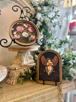 Load image into Gallery viewer, Arch Top Wooden Cupid Art in Black, Pink, and Red
