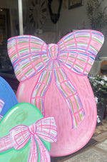 Load image into Gallery viewer, Large Pink Bow Easter Egg Outdoor Stake with Easel 38”h
