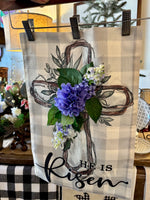 Load image into Gallery viewer, Embellished Easter Cross He is Risen Outdoor Flag
