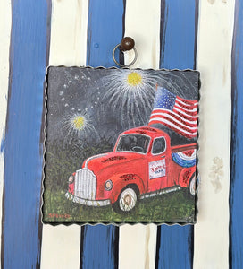 Americana: Red Farm Truck Patriotic Mini Print 4th of July