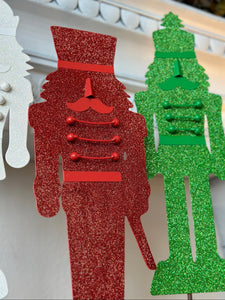 Set of 3 Nutcracker Christmas Metal Stakes Outdoor or Indoor White, Green, Red