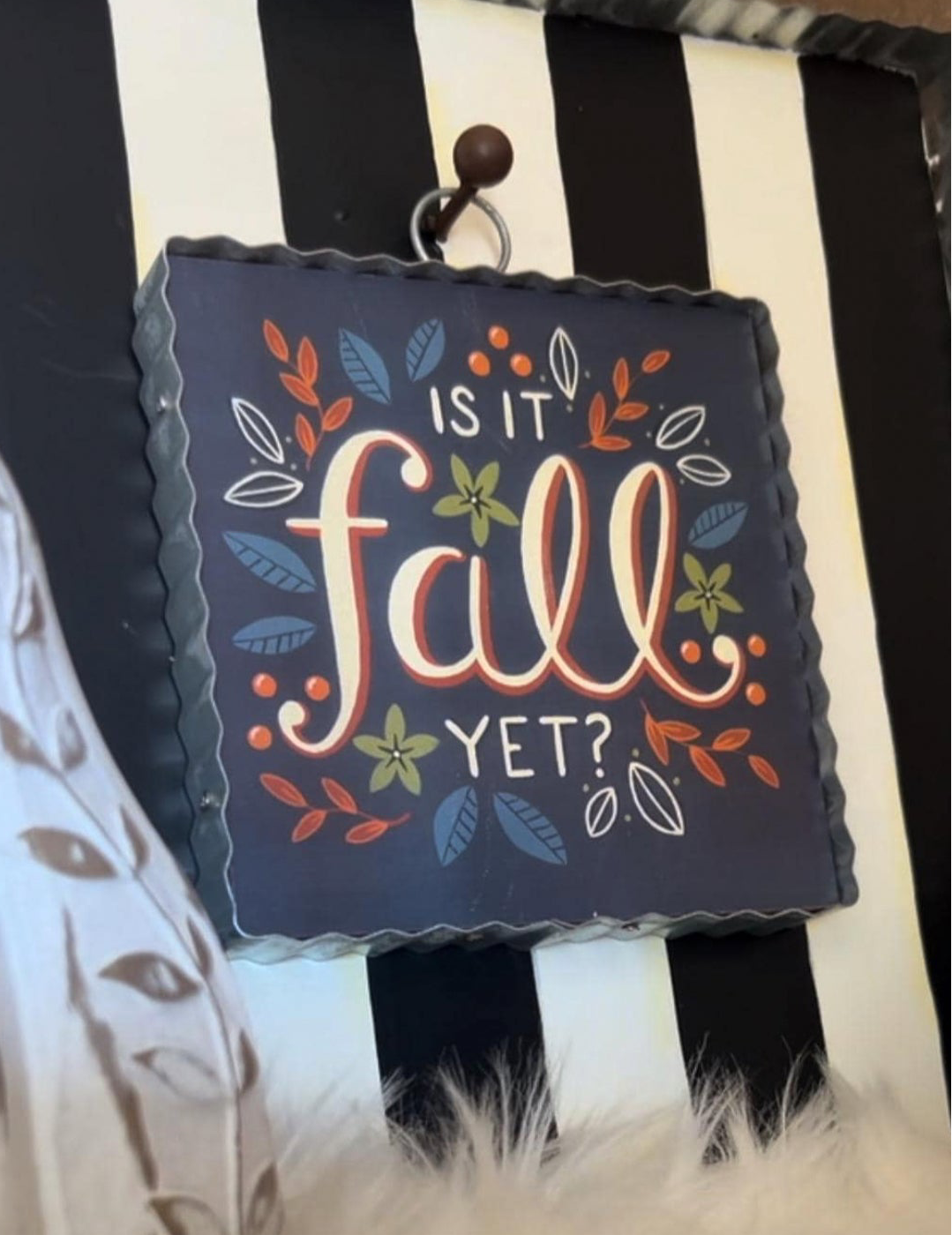 Is It Fall Yet Mini Print in Navy Background with Galvanized Frame