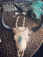 Load image into Gallery viewer, Turquoise Leaf Pendant and Gold Beaded Necklace
