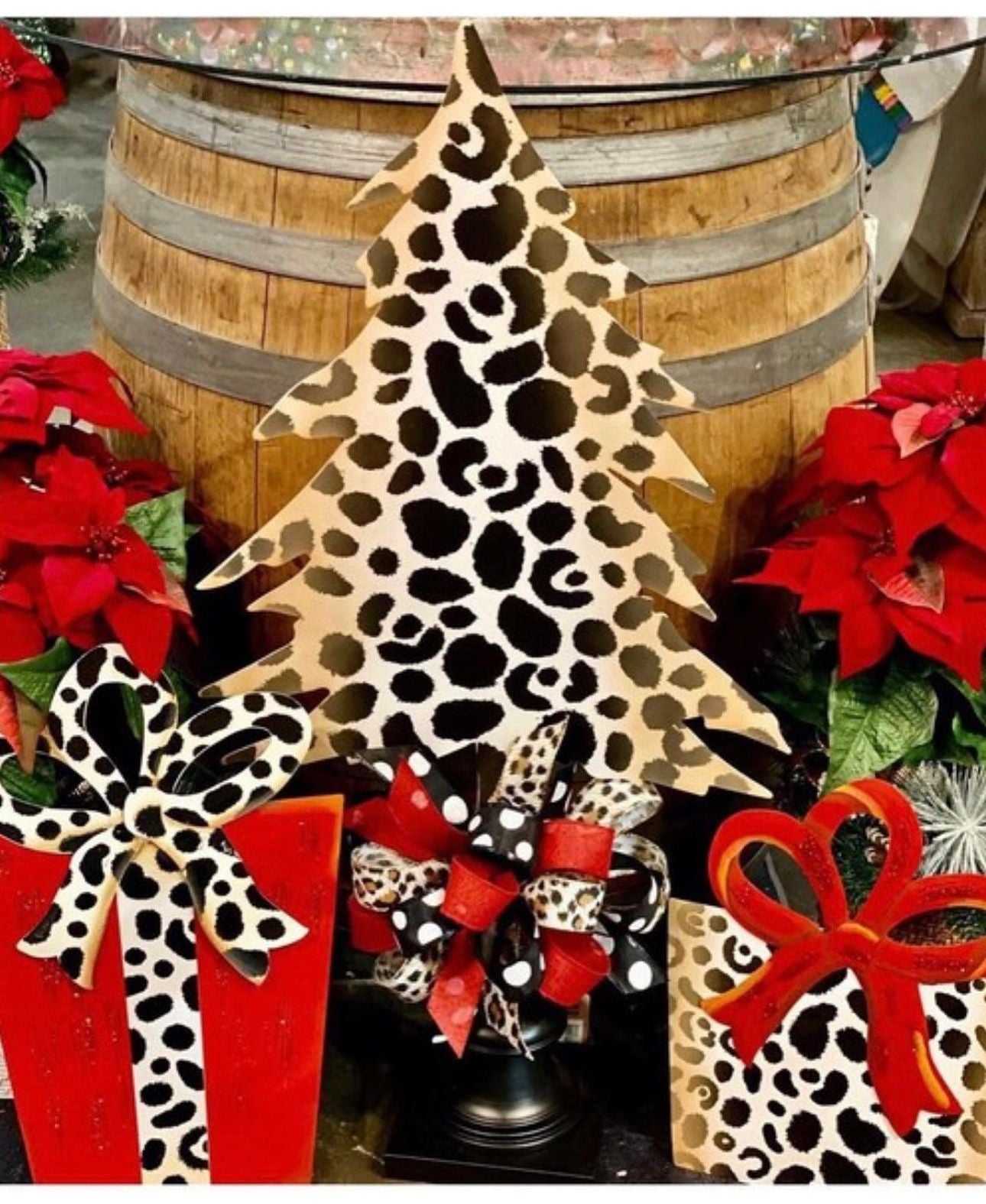 Leopard Christmas Trees Set of 3 Metal Outdoor Stakes