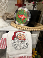 Load image into Gallery viewer, Santa Claus Hand Towel with Red &amp; White Stripe Ruffle Trim
