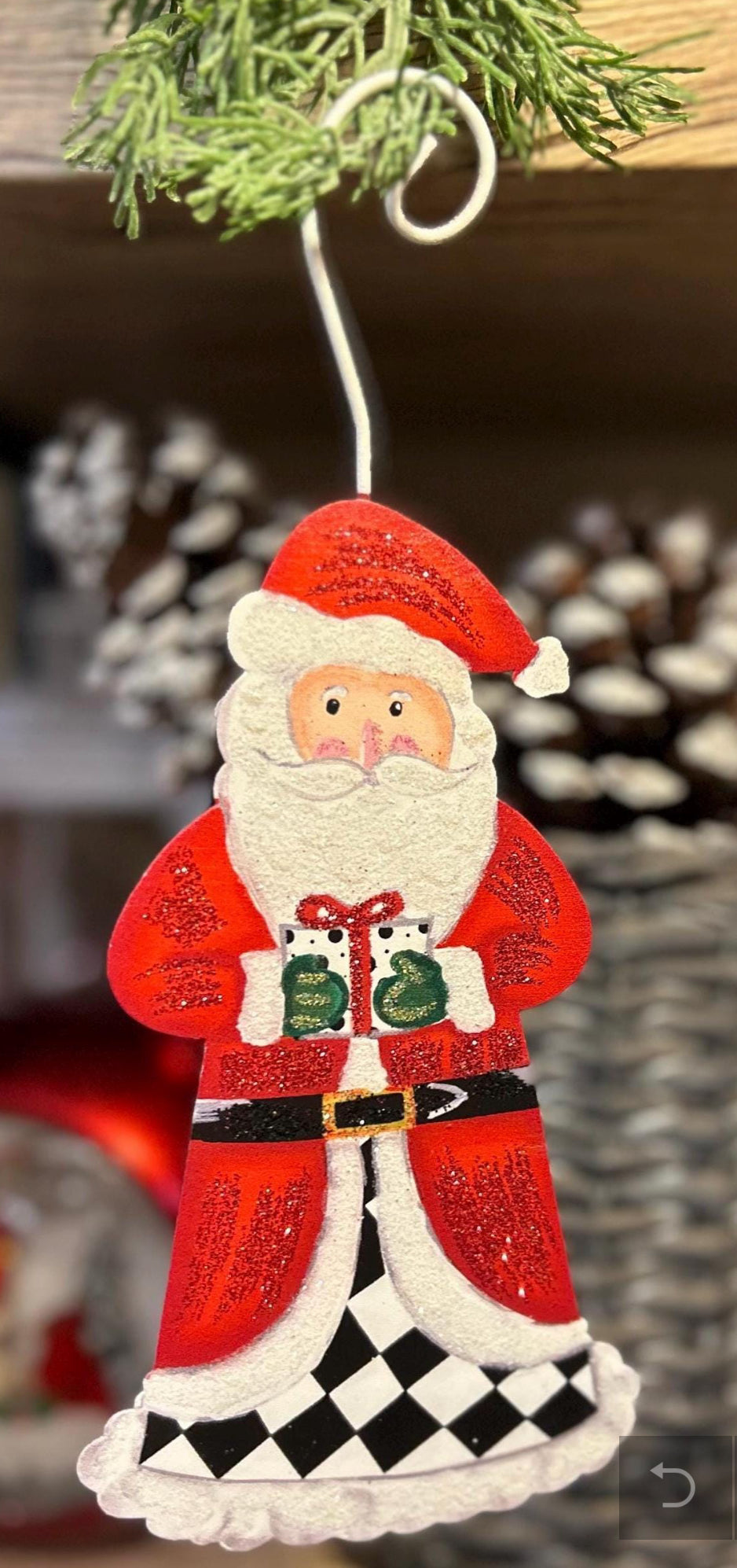 Santa Claus Harlequin Metal Ornament