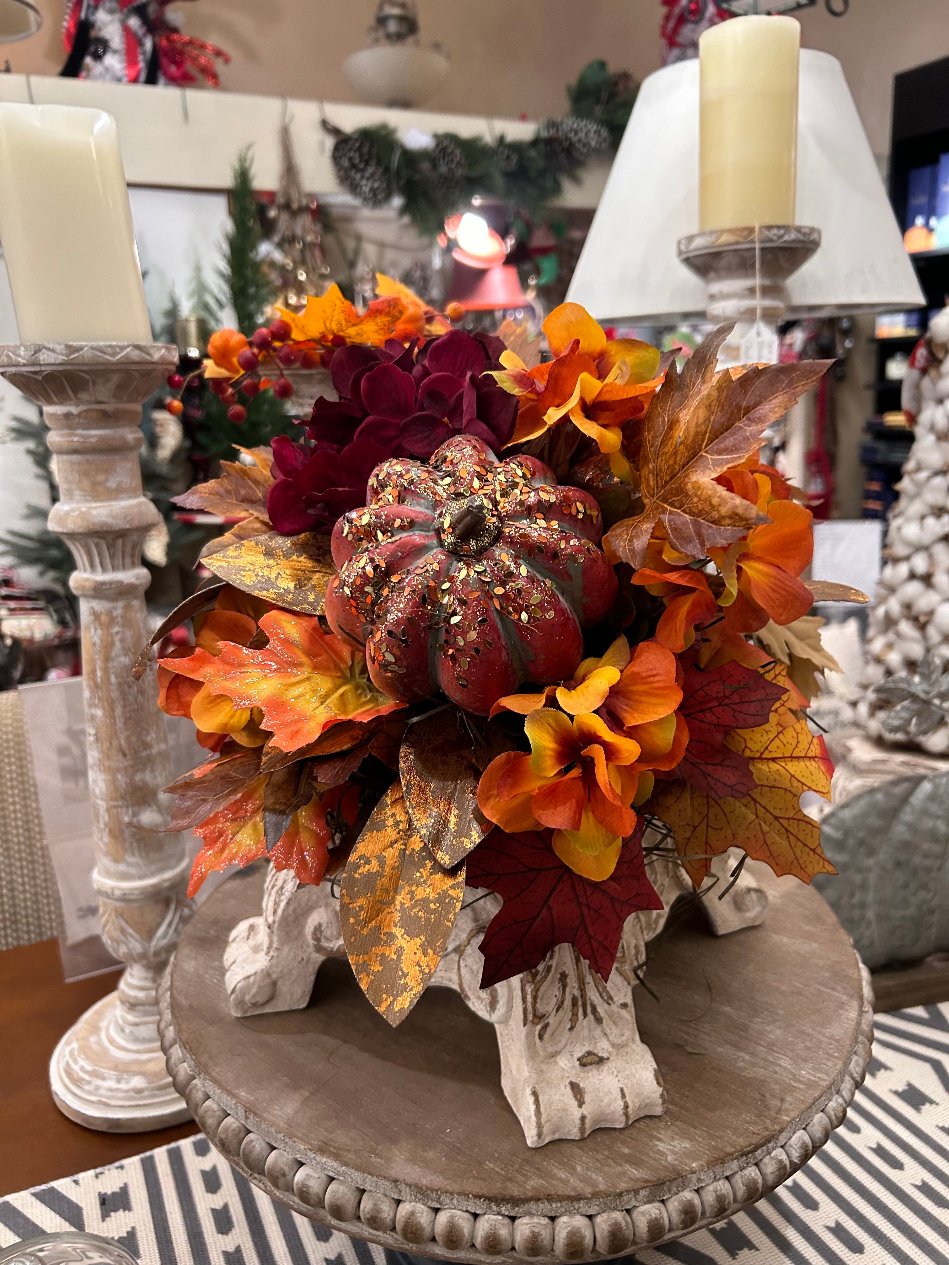 Fall Floral Arrangement on tile, Pedestal Optional