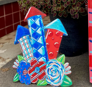 Americana: Whimsy Firecrackers and Flowers Metal Stake
