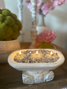 Fire Bowl Blue Glass Soy Candle in White Dough Bowl “At the Lake”