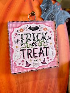 Pink Trick or Treat Mini Print with Galvanized Frame