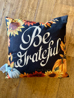 Load image into Gallery viewer, Fall Be Grateful Pumpkins Outdoor Pillow with Check Backside
