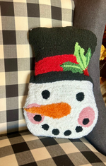 Load image into Gallery viewer, Snowman Shaped Hooked Christmas Pillow
