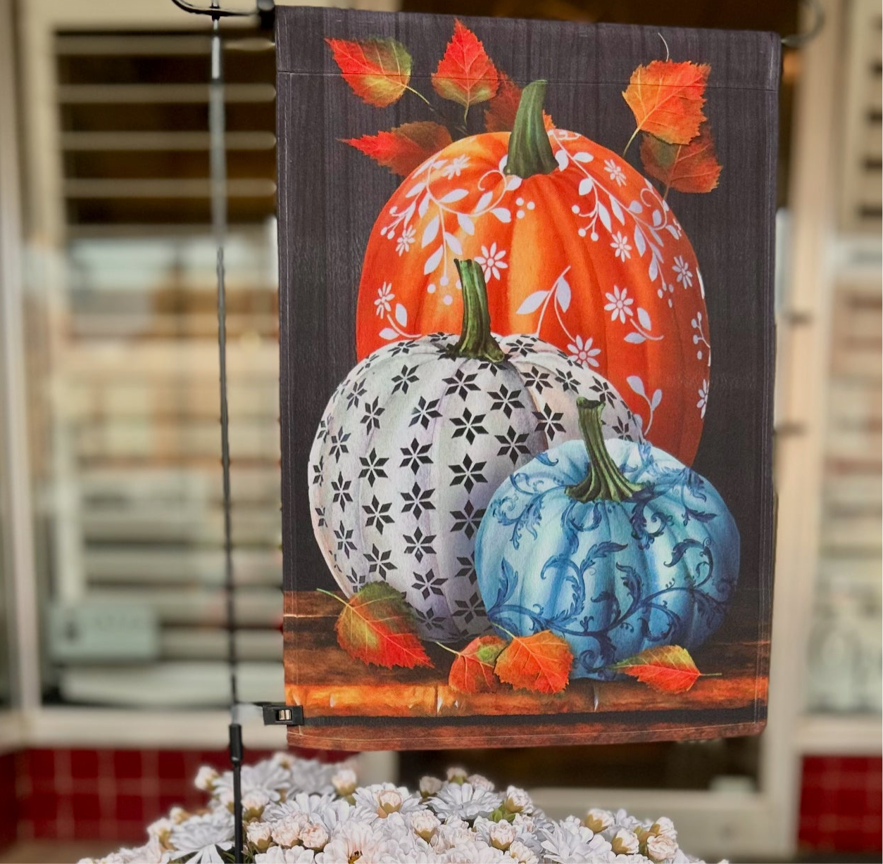 Fall Pumpkin Flag Outdoor Orange, Blue, White
