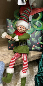 Load image into Gallery viewer, Christmas Elf Posable Red, Lime Green, &amp; White 22” with Bells on Collar
