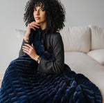 Load image into Gallery viewer, Couture Double Ruched Midnight Navy Blue Faux Fur Throw 60”x80”

