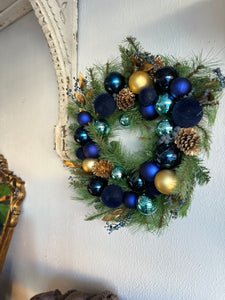 Ornamental Blue Pine & Gold Wreath