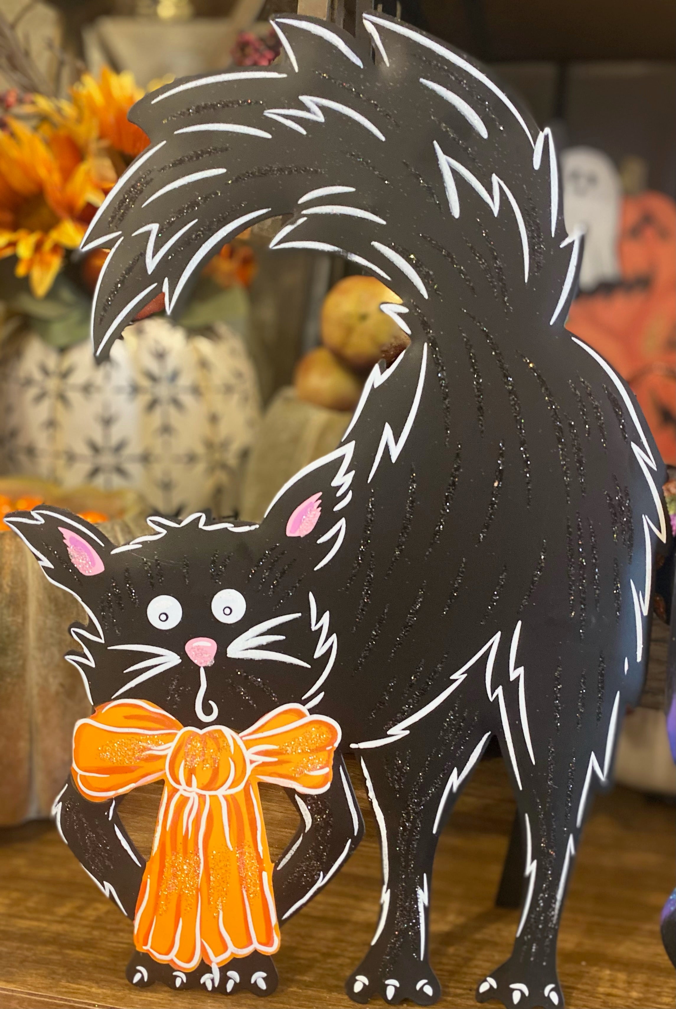 Scaredy Black Cat Metal Outdoor Stake