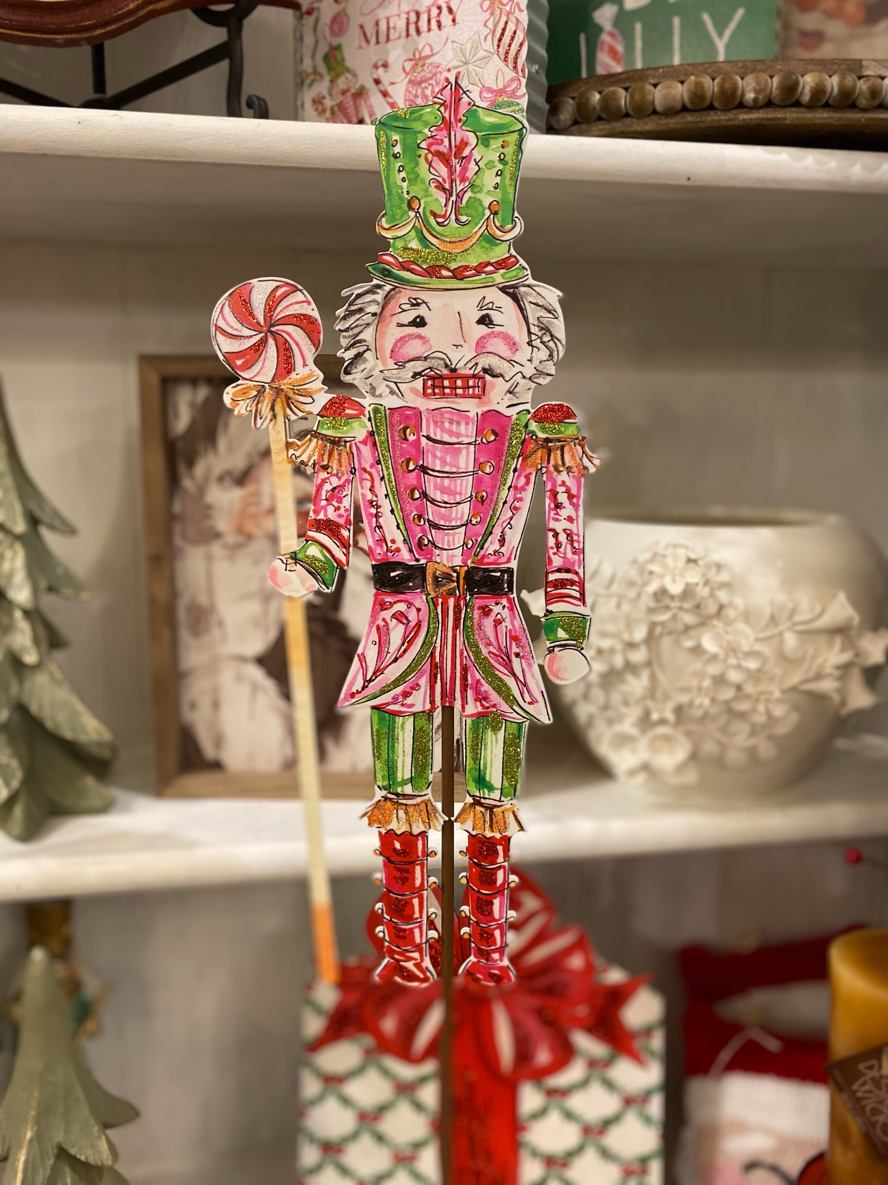 Pink, Green, & RedNutcracker Metal Stake Outdoor or Indoor