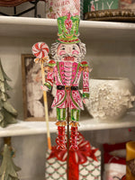 Load image into Gallery viewer, Pink, Green, &amp; RedNutcracker Metal Stake Outdoor or Indoor
