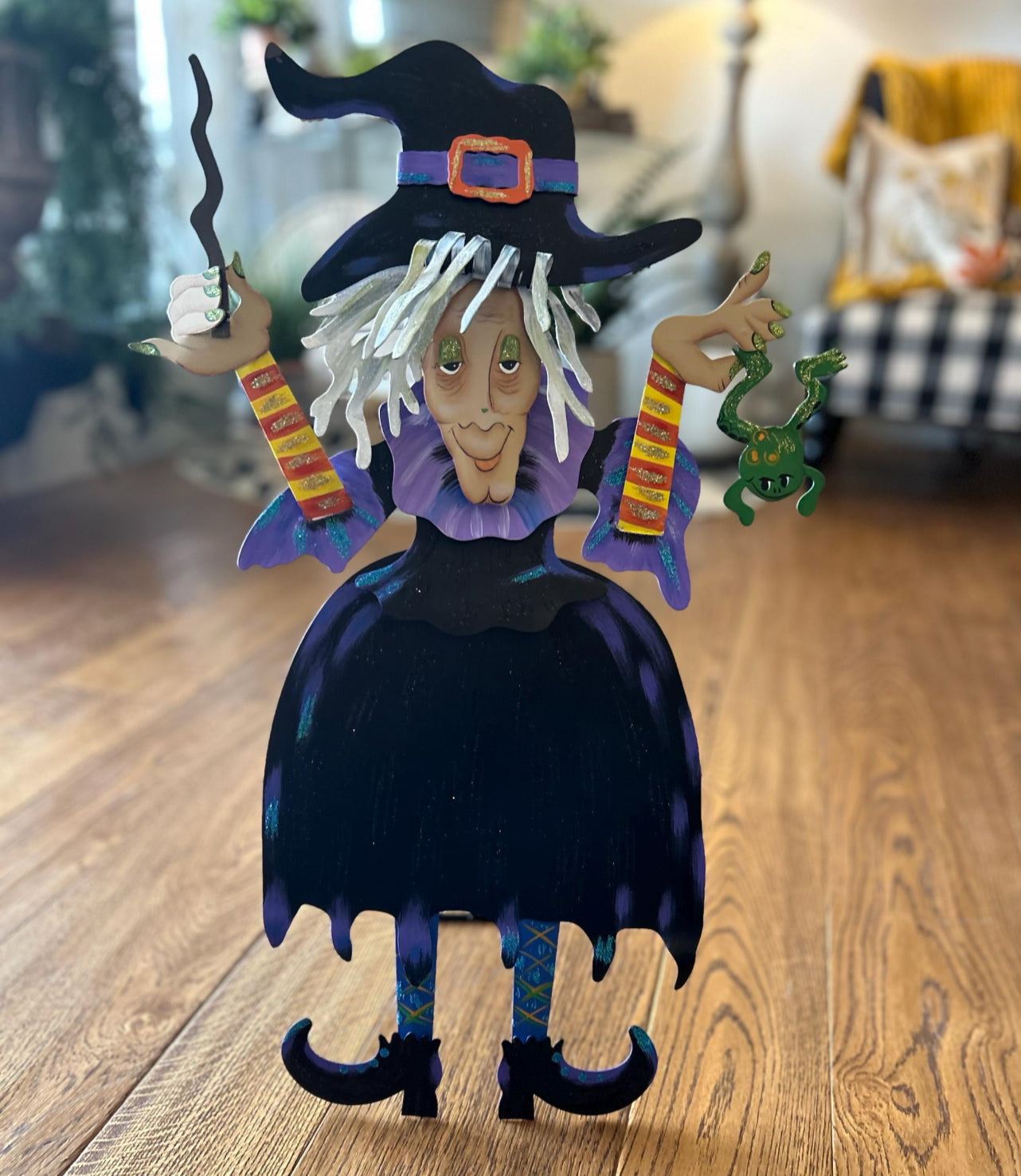 Small Tillie the Witch Metal Black, Purple, with Frog Roundtop Collection