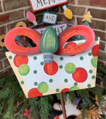 Load image into Gallery viewer, Set of 2 Red &amp; Green Stripe/Polka Dot Packages Metal Stake Outdoor or Indoor
