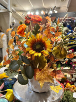 Load image into Gallery viewer, Fall Mixed Sunflower Arrangement in White Bubble Vase
