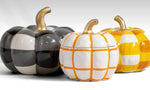 Load image into Gallery viewer, NEW! Orange &amp; White Pumpkin Check Candy Dish with Gold Stem
